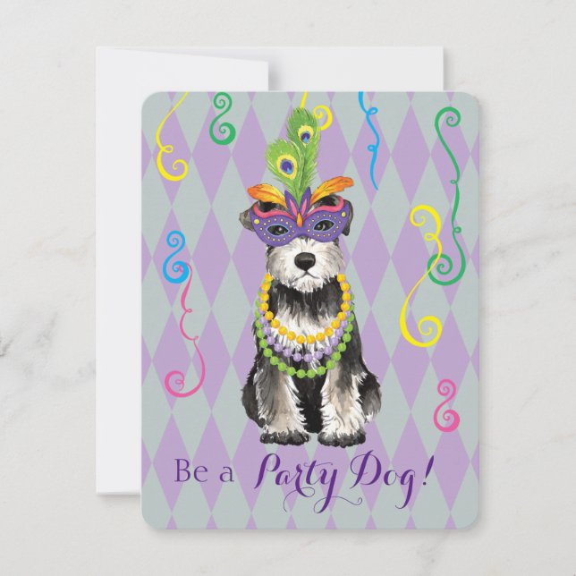 Mardi Gras Mini Schnauzer Invitation (Front)