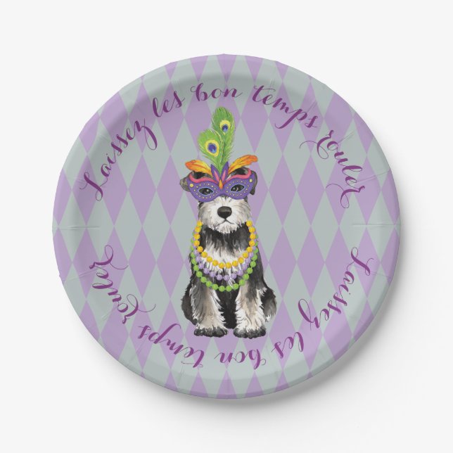 Mardi Gras Mini Schnauzer Paper Plates (Front)