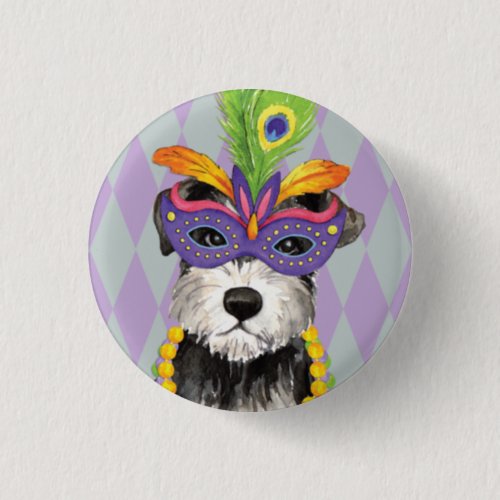 Mardi Gras Mini Schnauzer Pinback Button