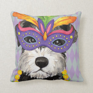 Mardi Gras Mini Schnauzer Throw Pillow