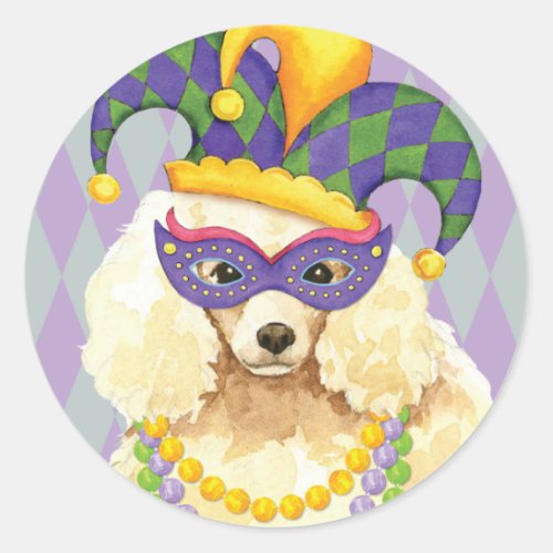 Mardi Gras Miniature Poodle Classic Round Sticker