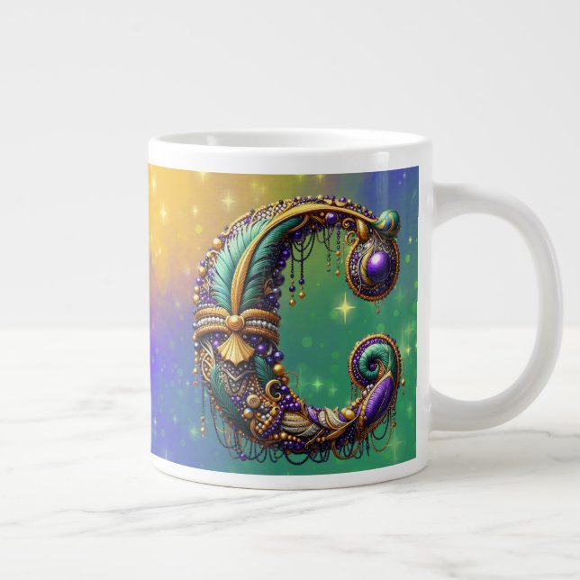 Mardi Gras Monogram Initial C Giant Coffee Mug (Right)