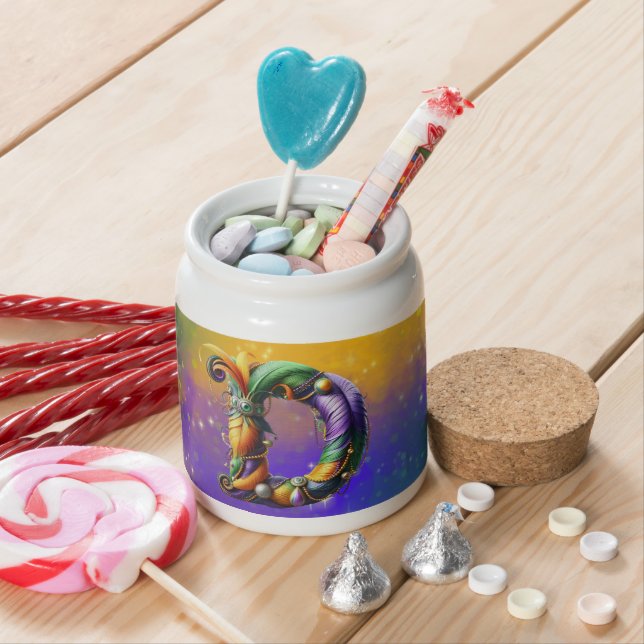 Mardi Gras Monogram Initial D Candy Jar (In Situ)