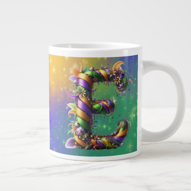 Mardi Gras Monogram Initial E Giant Coffee Mug (Right)