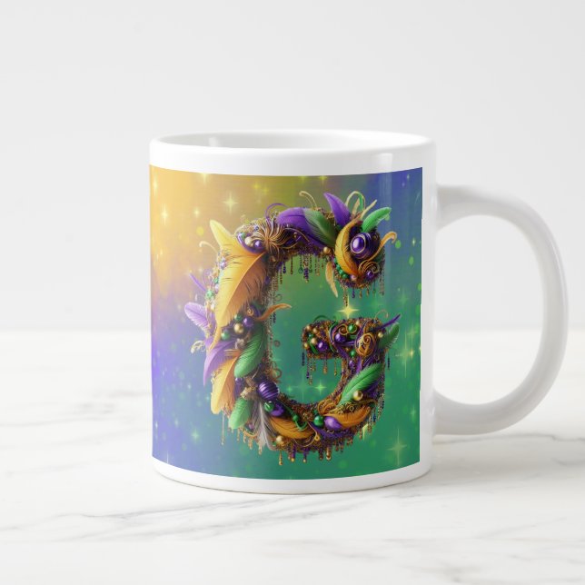Mardi Gras Monogram Initial G Giant Coffee Mug (Right)