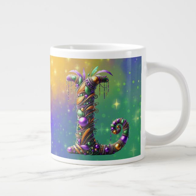 Mardi Gras Monogram Initial L Giant Coffee Mug (Right)