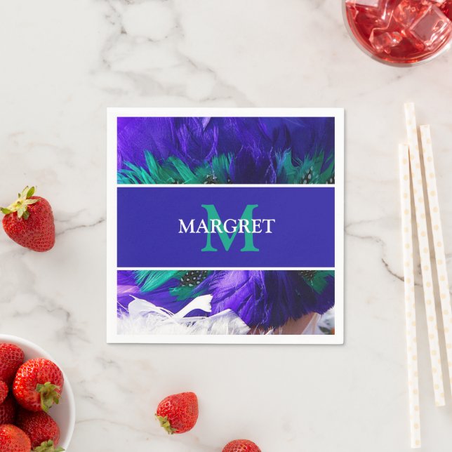 Mardi Gras monogram initial on purple fat Tuesday Napkins (Insitu)