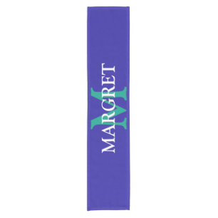 Mardi Gras monogram initial on purple fat Tuesday Short Table Runner