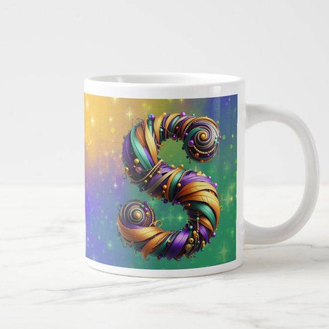 Mardi Gras Monogram Initial S Giant Coffee Mug (Right)