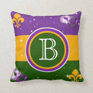 Mardi Gras Monogram Pillow w/mask and fleur de lis