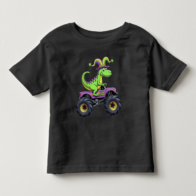Mardi Gras Monster Truck Dinosaur t rex Toddler T-shirt (Front)