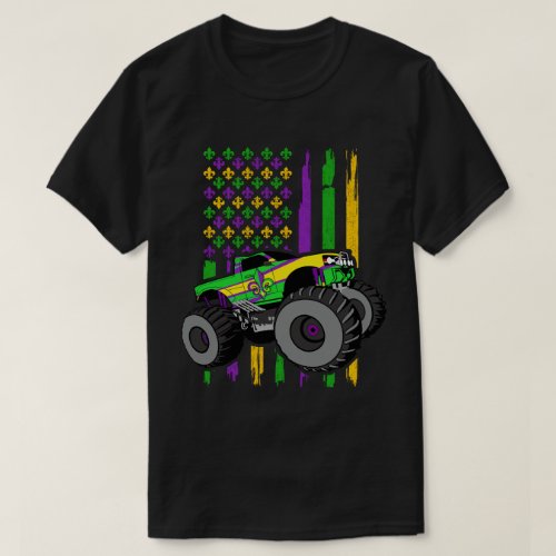 Mardi Gras Monster Truck US American Flag T_Shirt