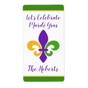 Mardi Gras NAME Green Gold Purple Fleur de Lis Label