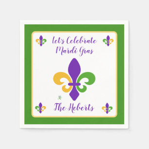Mardi Gras NAME Green Gold Purple Fleur de Lis Napkins