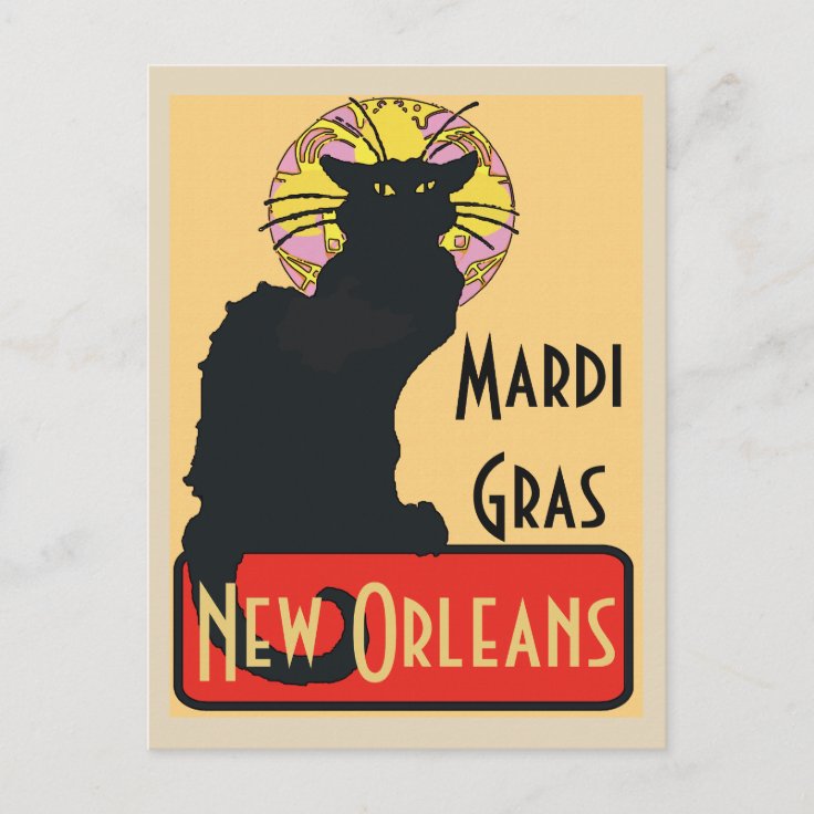 Mardi Gras New Orleans Chat Noir Edit Text Poster Postcard | Zazzle