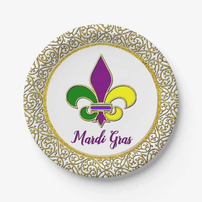 Mardi Gras New Orleans Fleur-de-lis Paper Plates (Front)