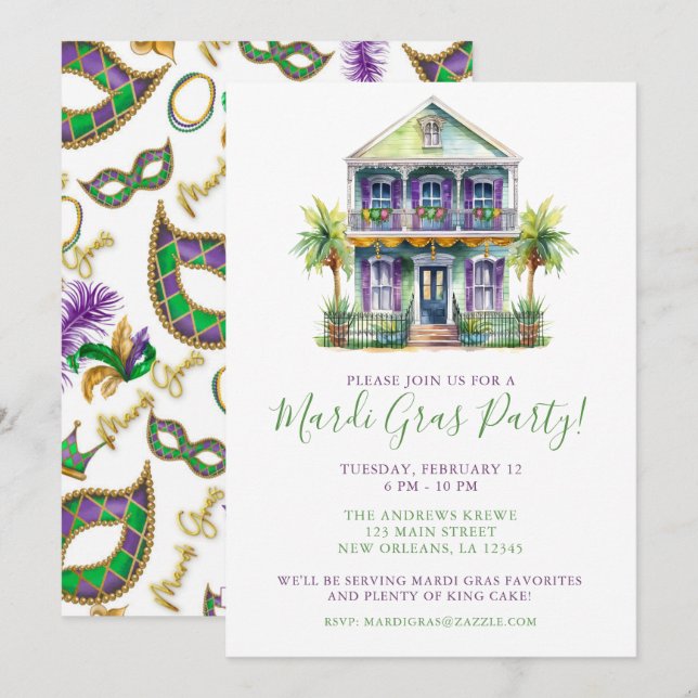 Mardi Gras New Orleans House Party Invitation (Front/Back)