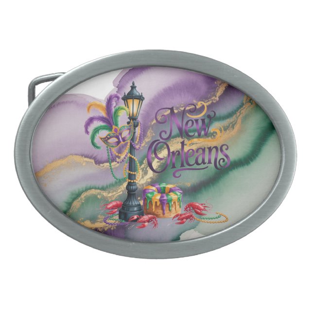 Mardi Gras New Orleans illustration Belt Buckle (Front)