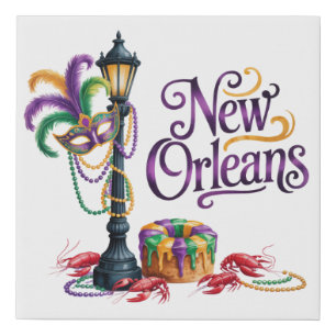 Mardi Gras New Orleans illustration Faux Canvas Print
