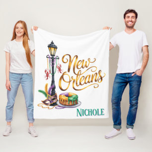 Mardi Gras New Orleans illustration Fleece Blanket