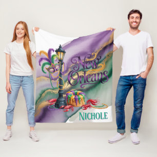 Mardi Gras New Orleans illustration Fleece Blanket