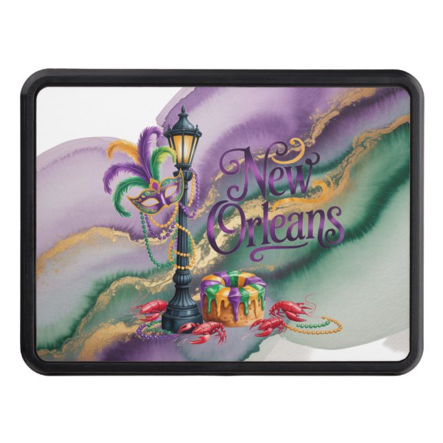 Mardi Gras New Orleans illustration Hitch Cover (Front)