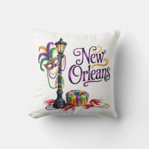 Mardi Gras New Orleans illustration Throw Pillow