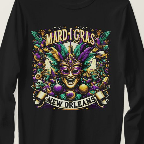 Mardi Gras New Orleans Jester Mask Design T_Shirt