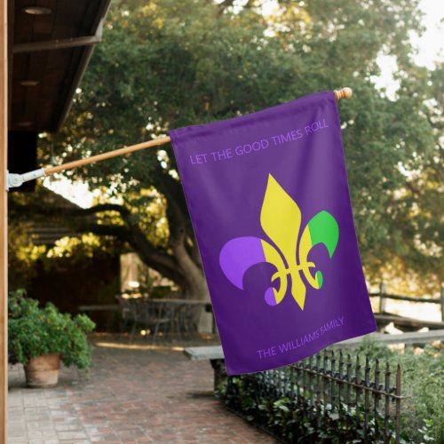 Mardi Gras New Orleans Louisiana Fleur_de_Lis House Flag