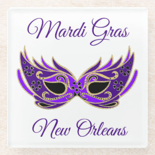 Mardi Gras New Orleans Mask Glass Coaster