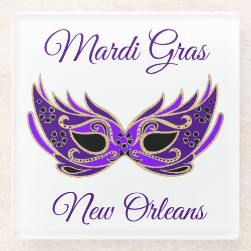 Mardi Gras New Orleans Mask Glass Coaster