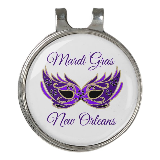 Mardi Gras New Orleans Mask Golf Hat Clip (Front)