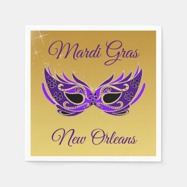 Mardi Gras New Orleans Mask on Gold Napkins (Front)