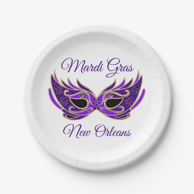 Mardi Gras New Orleans Mask Paper Plates (Front)