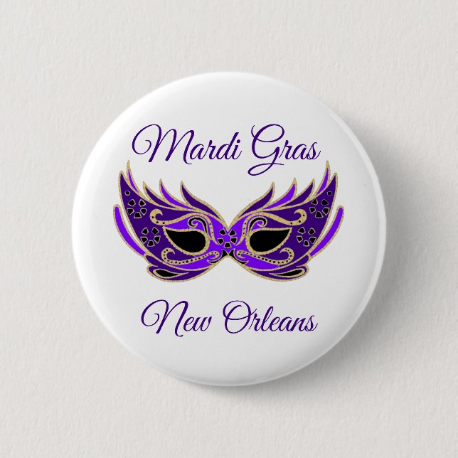 Mardi Gras New Orleans Mask Pinback Button (Front)