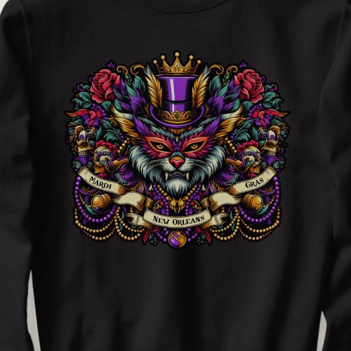 Mardi Gras New Orleans Masked Cat Design Sweatshirt