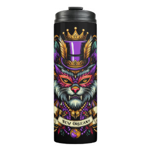 Mardi Gras New Orleans Masked Cat Design Thermal Tumbler