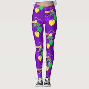 Mardi Gras New Orleans Purple Green Yellow Cute Leggings