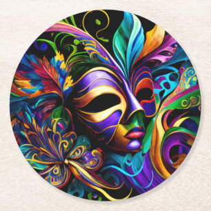 Mardi Gras New Orleans Round Paper Coaster