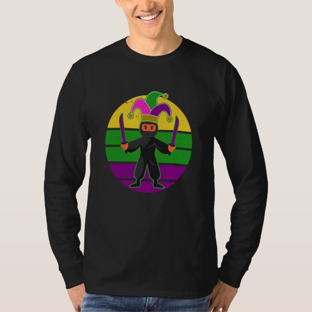 Mardi Gras Ninja Holding Swords Mardi Gras 2023 T-Shirt (Front)