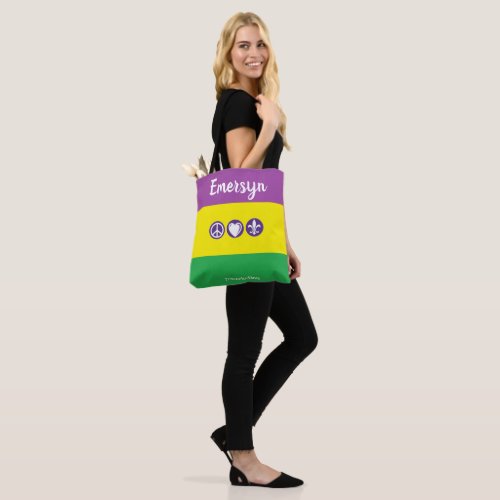 Mardi Gras NOLA custom Peace Love Parades Tote Bag