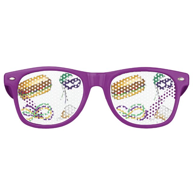 Mardi Gras NOLA New Orleans Beads Beignet Po'boy Retro Sunglasses (Front)