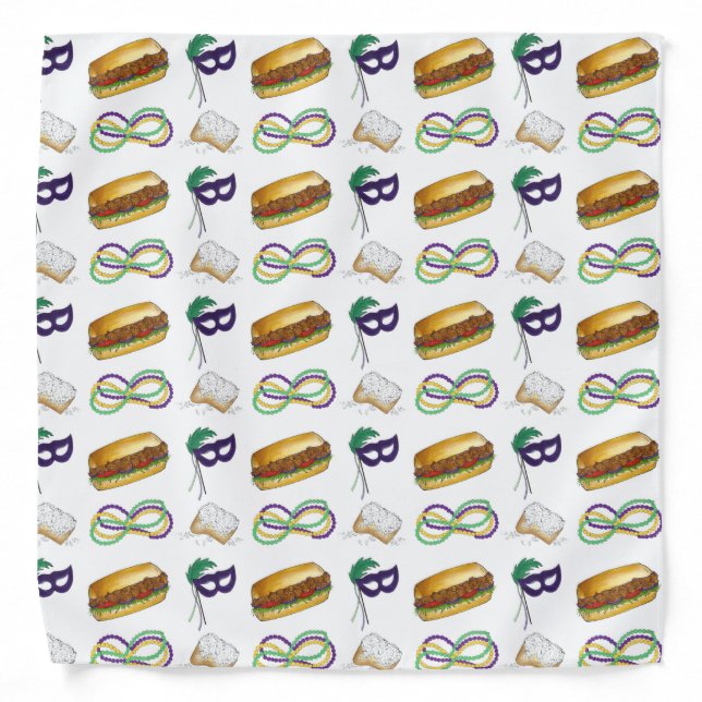 Mardi Gras NOLA New Orleans Louisiana Beads Mask Bandana (Front)