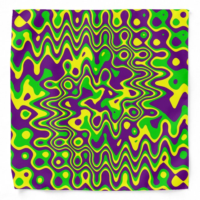 [Mardi Gras Op-Art] Purple Green Yellow Bandana (Front)