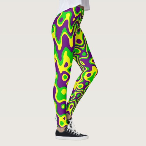 Mardi Gras Op_Art Purple Green Yellow Leggings