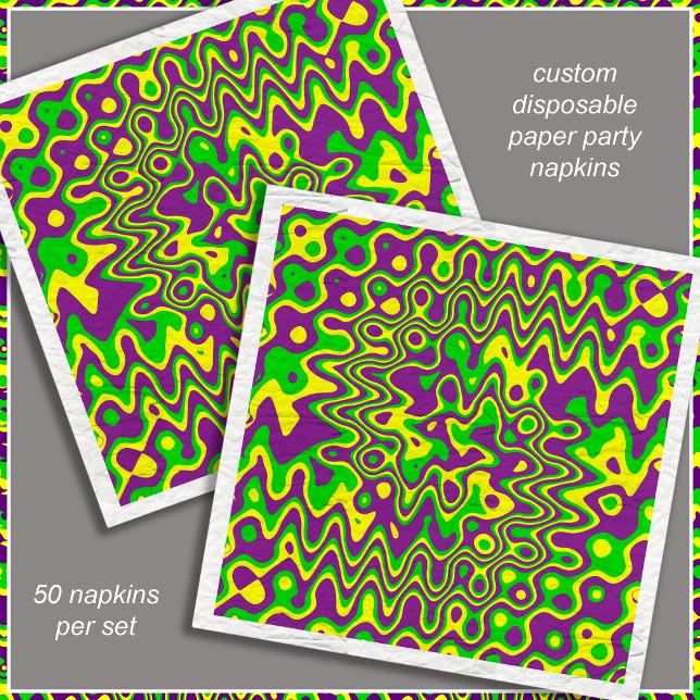 [Mardi Gras Op-Art] Purple Green Yellow Paper Napkins (An eye-popping design perfect for your Mardi Gras party or any other celebration. )