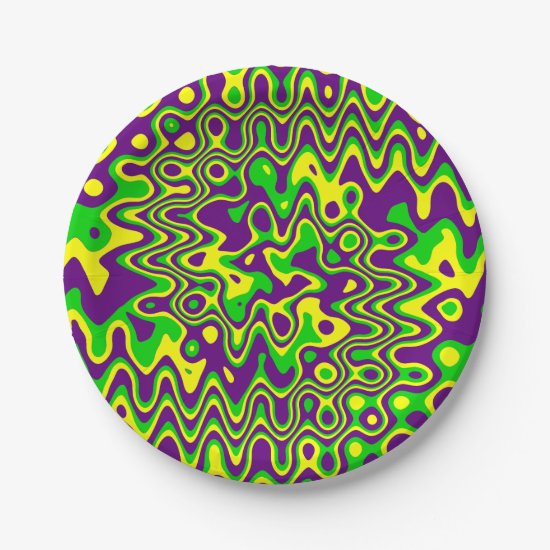 [Mardi Gras Op-Art] Purple Green Yellow Paper Plate