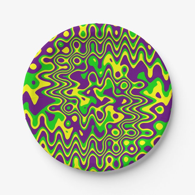 [Mardi Gras Op-Art] Purple Green Yellow Paper Plates (Front)