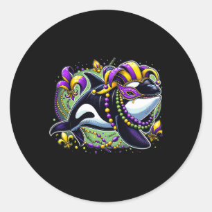 Mardi Gras Orca Whale Classic Round Sticker