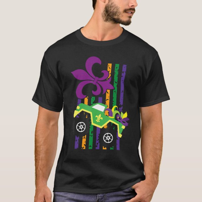 Mardi Gras Pajamas  Monster Truck Beads Usa Flag K T-Shirt (Front)